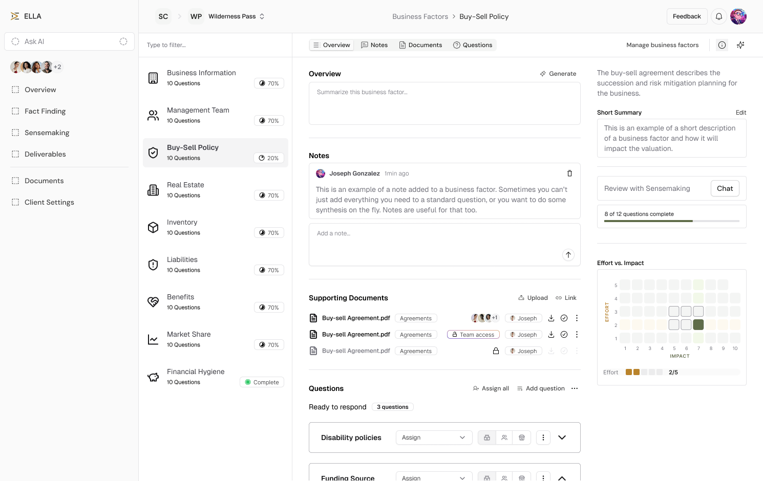 Mockup of ELLA's fact finding page