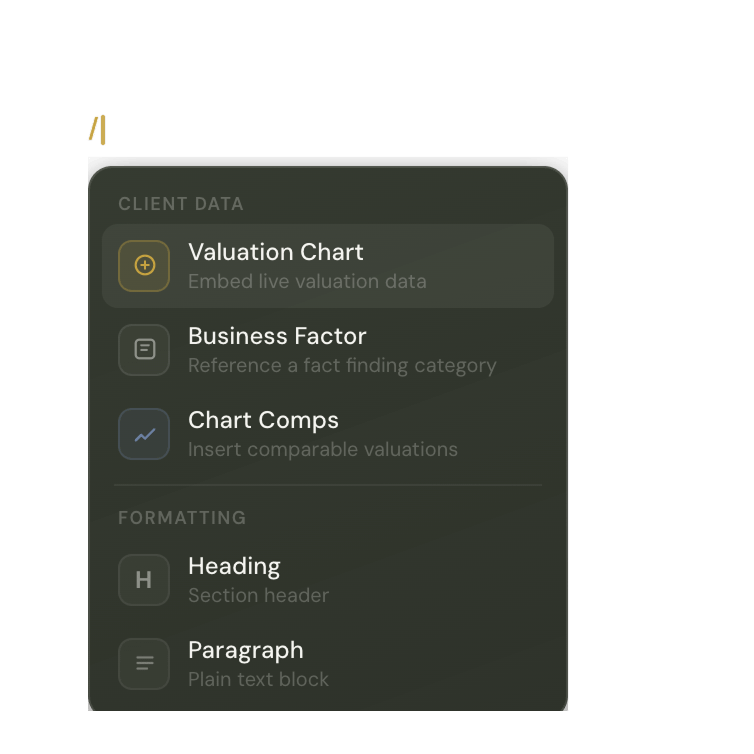 block based editor dropdown menu
